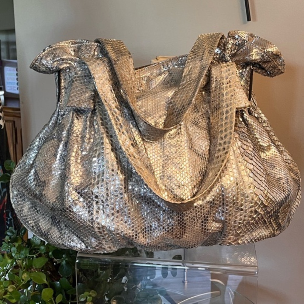 Zagliani Python Silver Extra Large Tote Purse - image 2